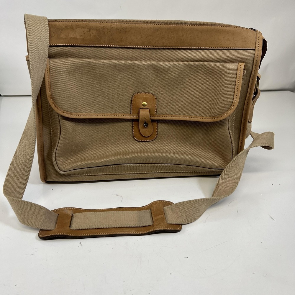 Vintage‎ Brahmin Beige 16" Soft Canvas Laptop Bag Messenger Adjustable Strap Men